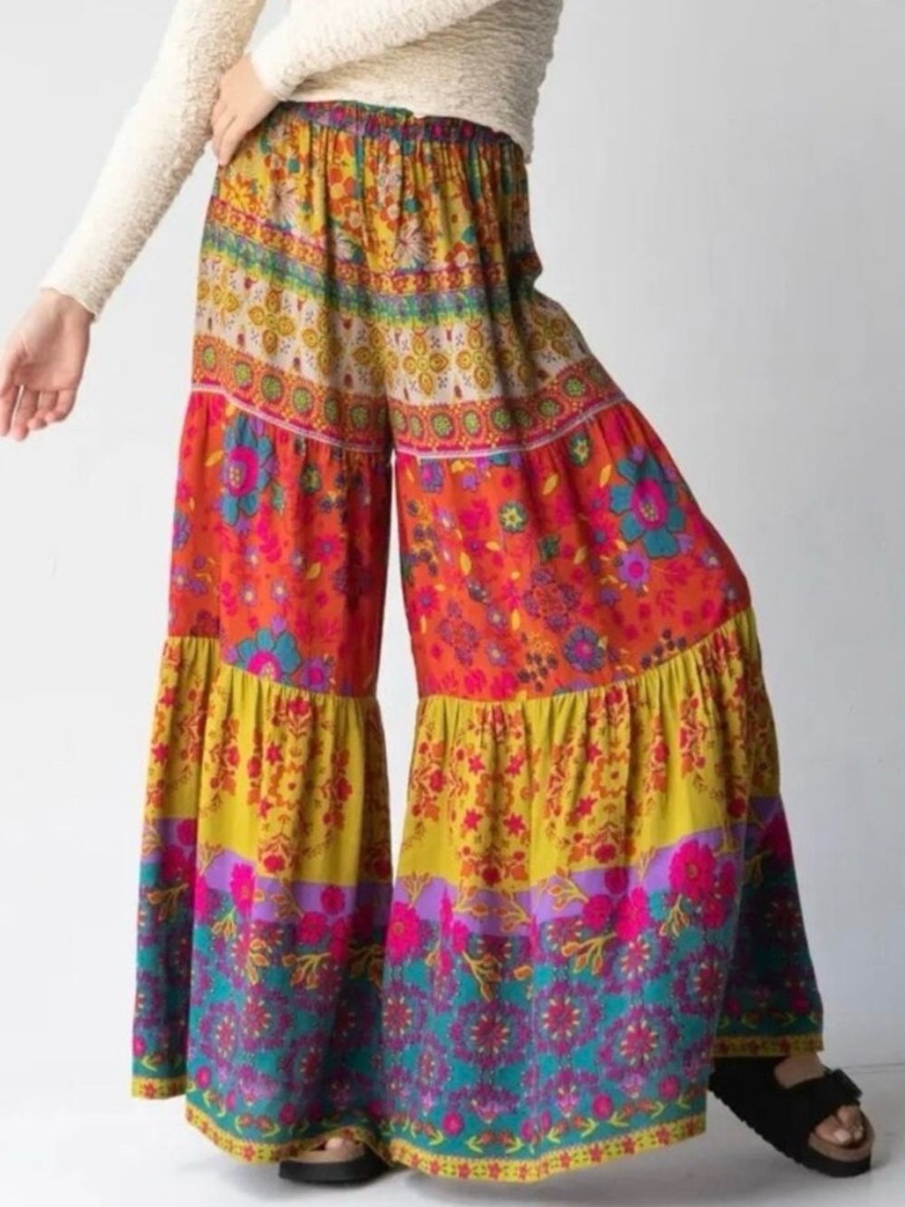Natural Life Patti Palazzo Pant Tiered Wide Leg NWOT Boho Maximalist Size Medium